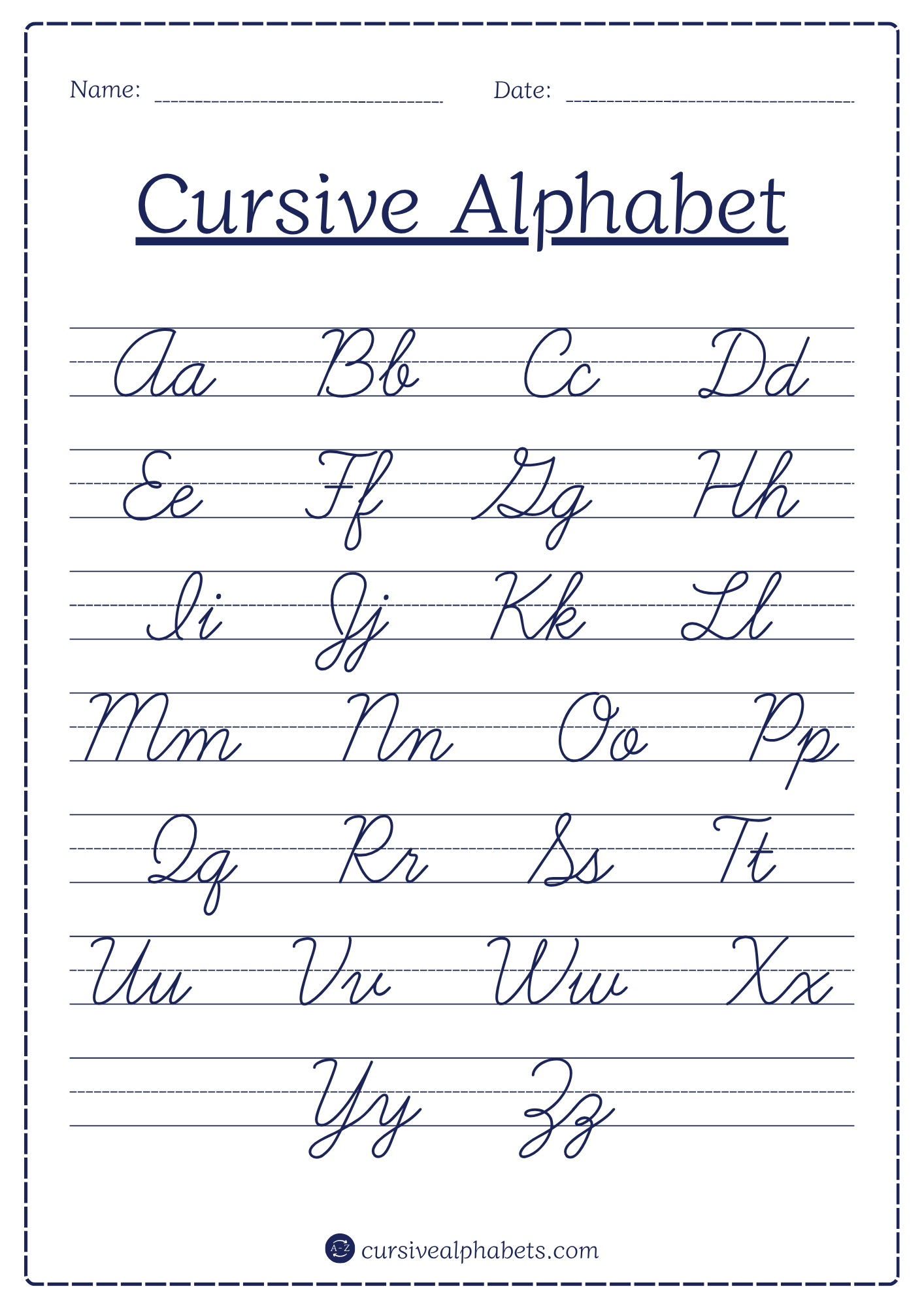 Cursive Alphabet A to Z Worksheet